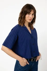 Hemd Bowling Cropped Stripe Blau